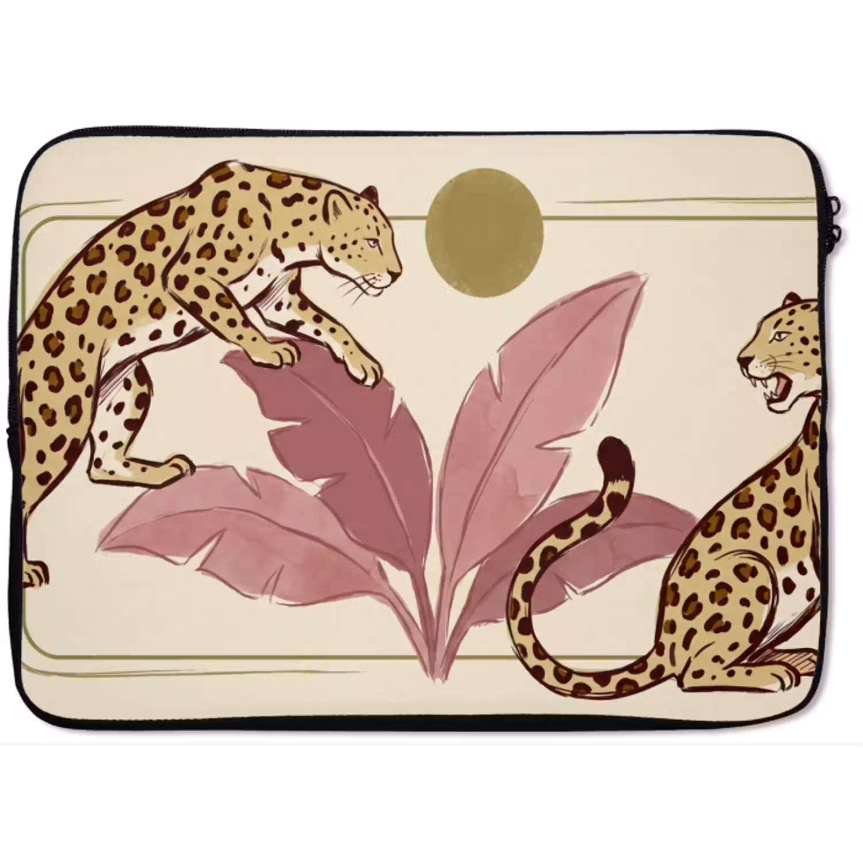 Dieren - Kat - Jungle - Illustratie - Beige laptophoes neopreen klein -zkaufland3dotto