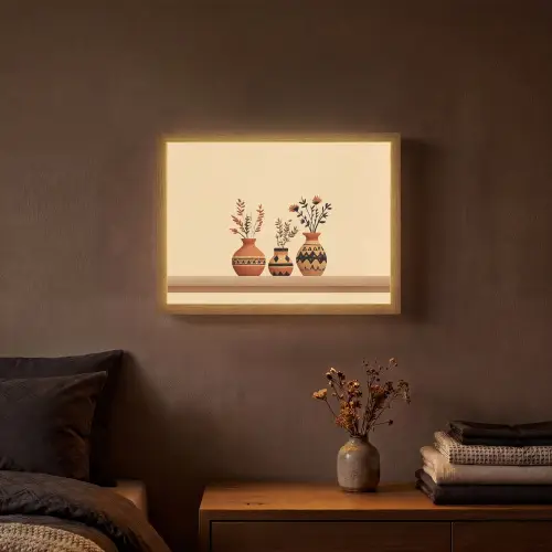 Vazen - Bloemen - Bladeren - Minimalistisch Light Box met batterij (Wandlamp) middel -sfeer4