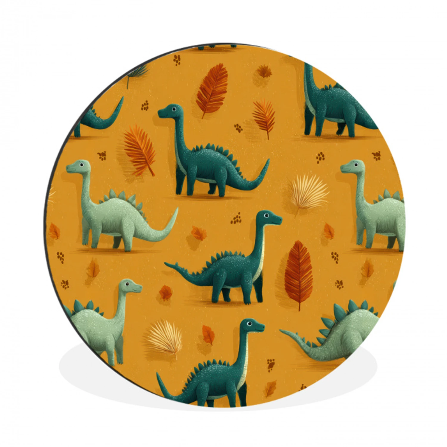 Dinosaurussen - Stekels - Herfstbladeren - Bruin Wandcirkel aluminium klein -3d
