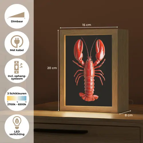 Kreeft - Glossier Rood - Zwart Light Box met kabel (Tafellamp) klein -USP_NL