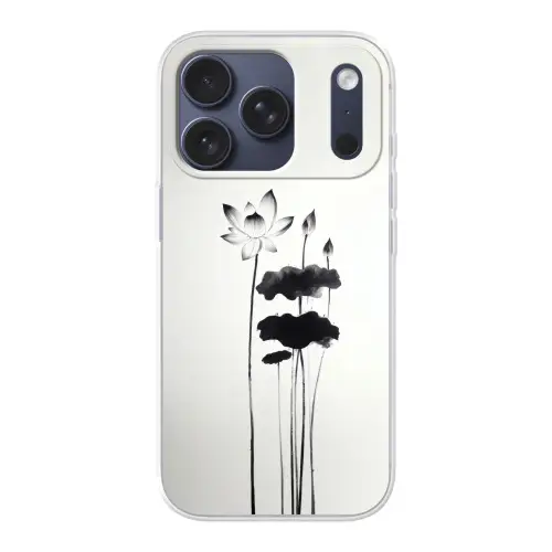 Bladeren - Zwart - Lotusbloem - Minimalitisch Telefoonhoesje iPhone 17 Pro klein -3d