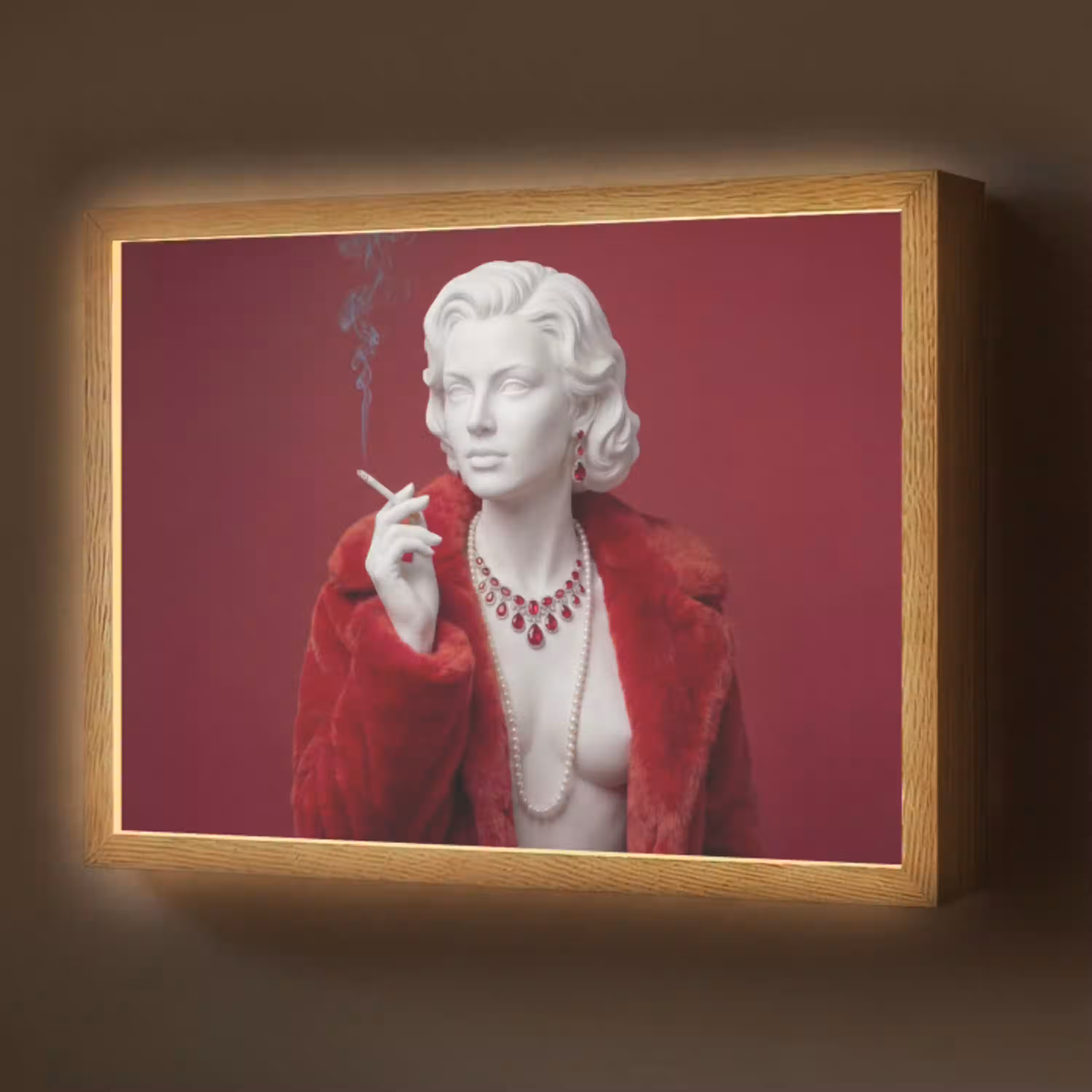 Vrouw - Bontjas - Mode - Klassiek - Rood Light Box met batterij (Wandlamp) middel -z3d_website