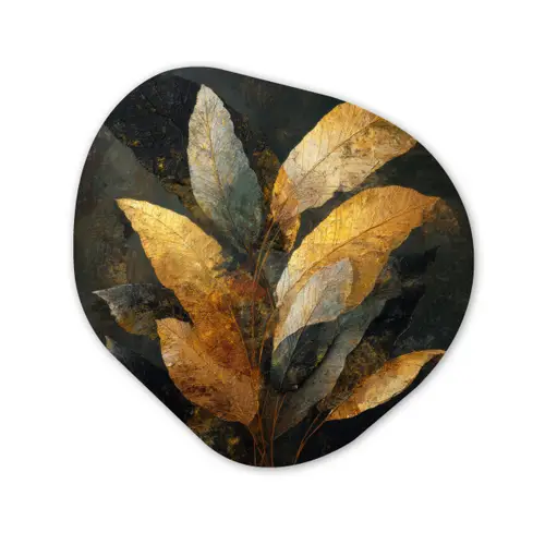 Gouden Bladcompositie – Botanische Luxe Wandcirkel Organisch Forex 3mm klein -3d
