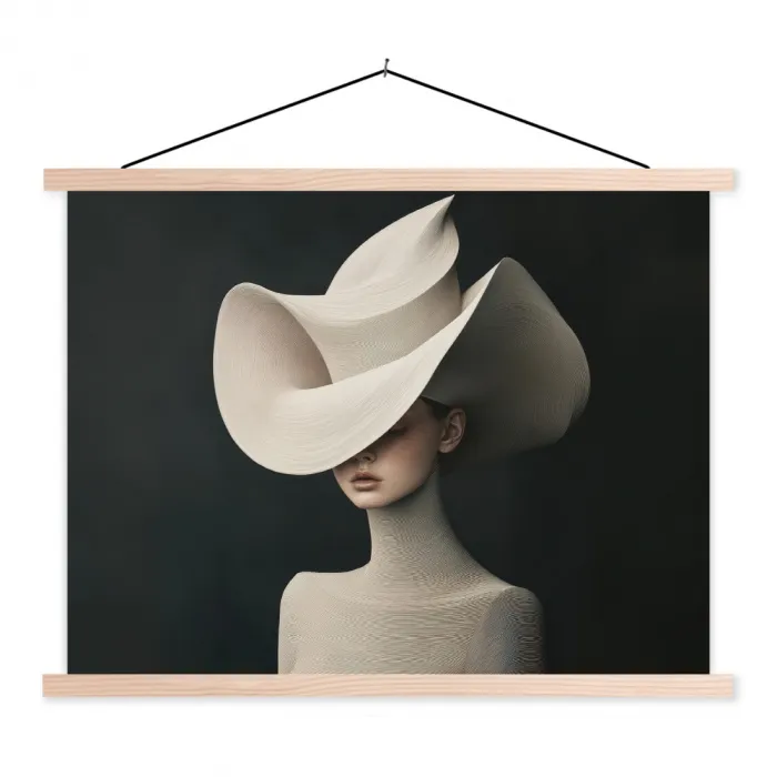 Vrouw - Golvende - Hoed textielposter latten blank klein -3d