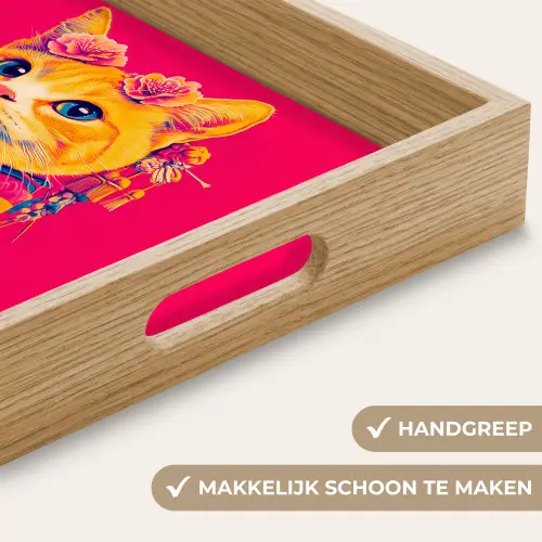 Kat - Kimono - Bloemen - Roze Dienblad Rechthoek middel -USP_HandgreepNL