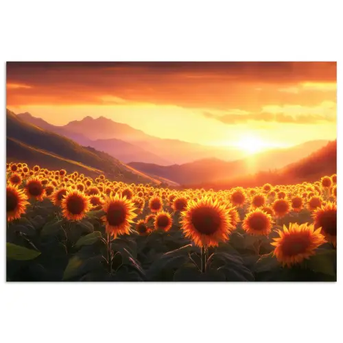 Zonnebloemen - Zonsondergang - Landschap poster papier klein -3d