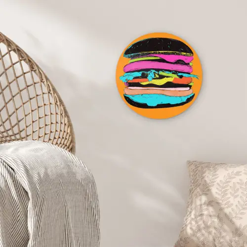Hamburger - Kleurrijk - Speels Wandcirkel kunststof plaat 5mm dik klein -sfeer5