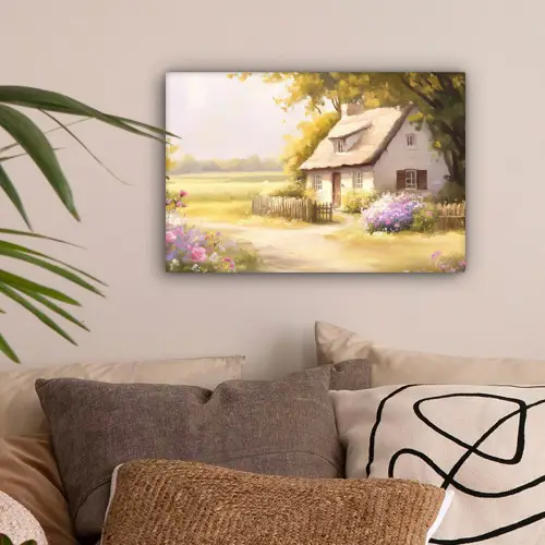 Huisje - Hout - Bloemen canvas 2cm klein -sfeer1