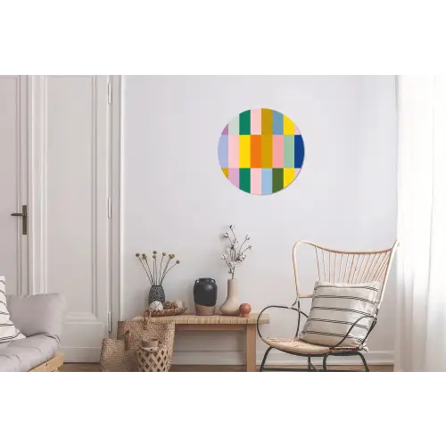 Stroken - Blauw - Patroon - Abstract Wandcirkel aluminium klein -woonkamer