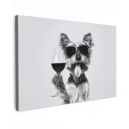 Hondje - Wijnglas - Zonnebril - Enthousiast canvas 2cm klein -z3d