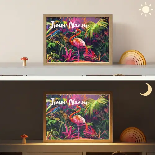 Flamingo - Tropisch - Dier - Bladeren Light Box met batterij (Wandlamp kind) middel -sfeer3_kind