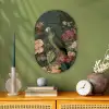 Groene papegaai - Kleurrijke bloemen - Donkere achtergrond Wandcirkel Ovaal Forex klein -sfeer2