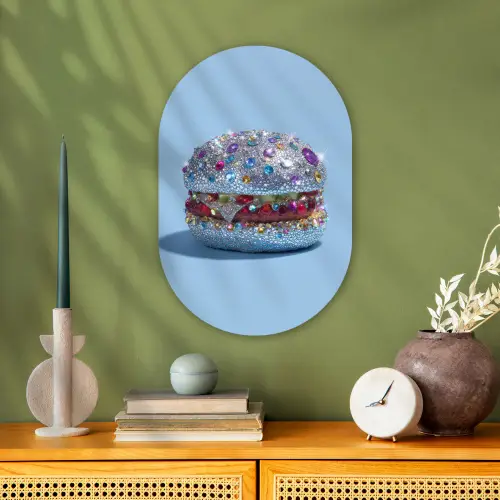 Glitters - Hamburger - Blauw Wandcirkel Ovaal Forex klein -sfeer2