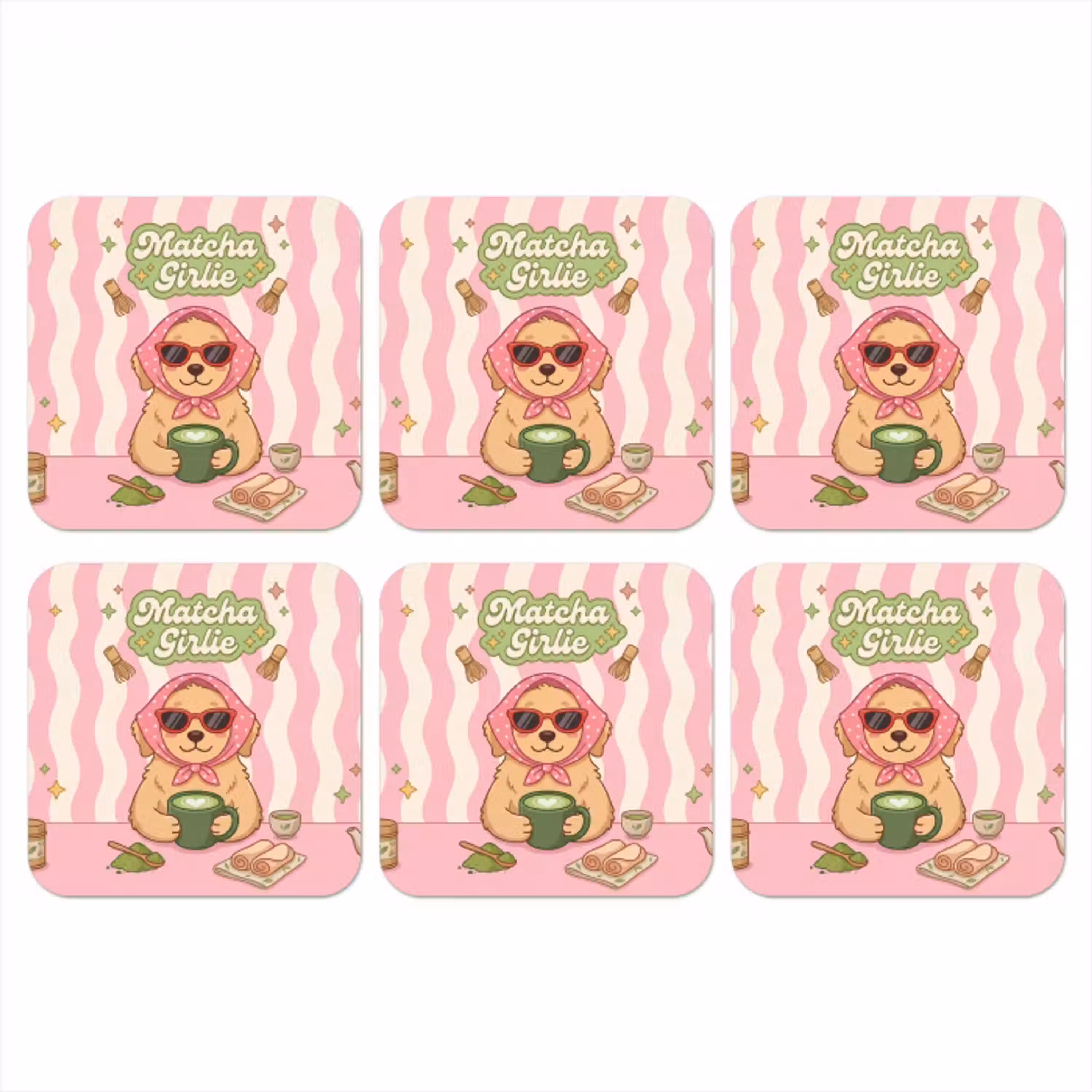 Matcha - Hond - Roze - Groen onderzetter kurk middel -3d