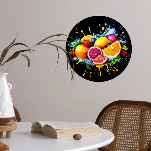 Fruit - Graffiti - Kleurrijk - Sinaasappel - Aardbei - Abstract Wandcirkel behangsticker klein -sfeer3