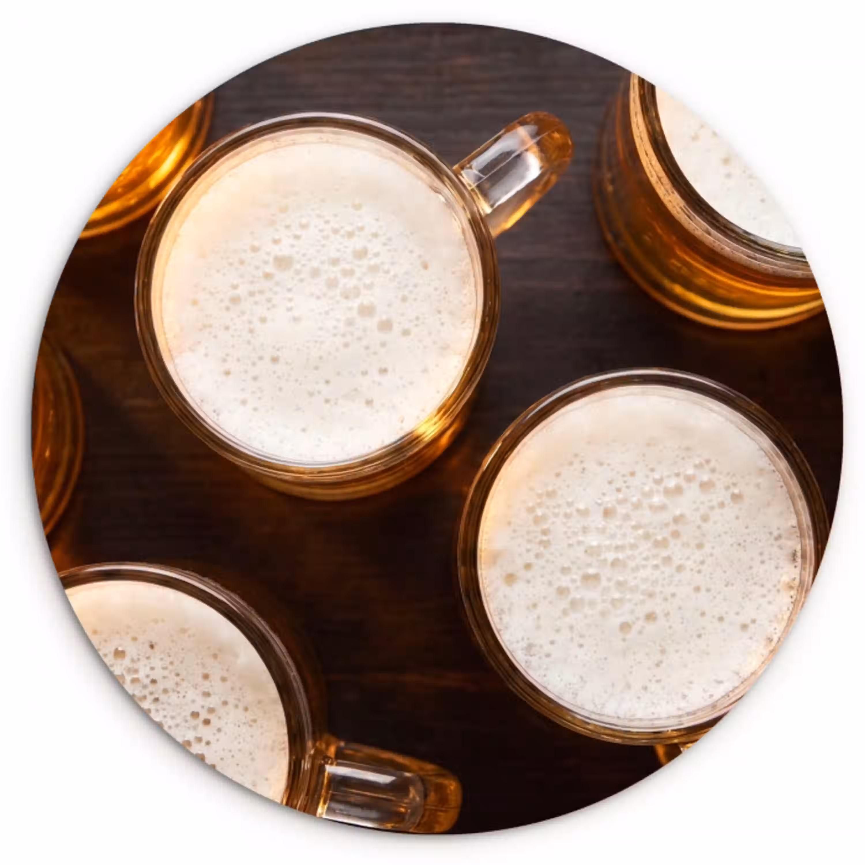 Bier - Glazen - Schuim - Hout - Drank Wandcirkel kunststof plaat 5mm dik klein -3d