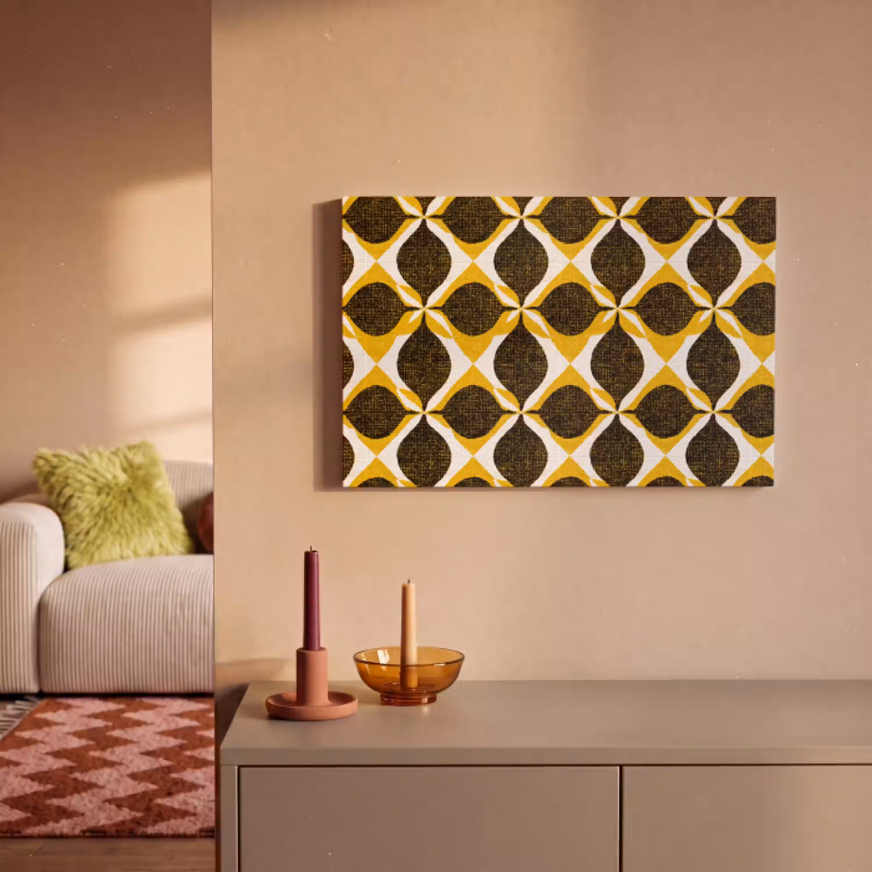 Geel - Zwart - Geometrisch - Retro - Textuur canvas 2cm klein 34 -sfeer1