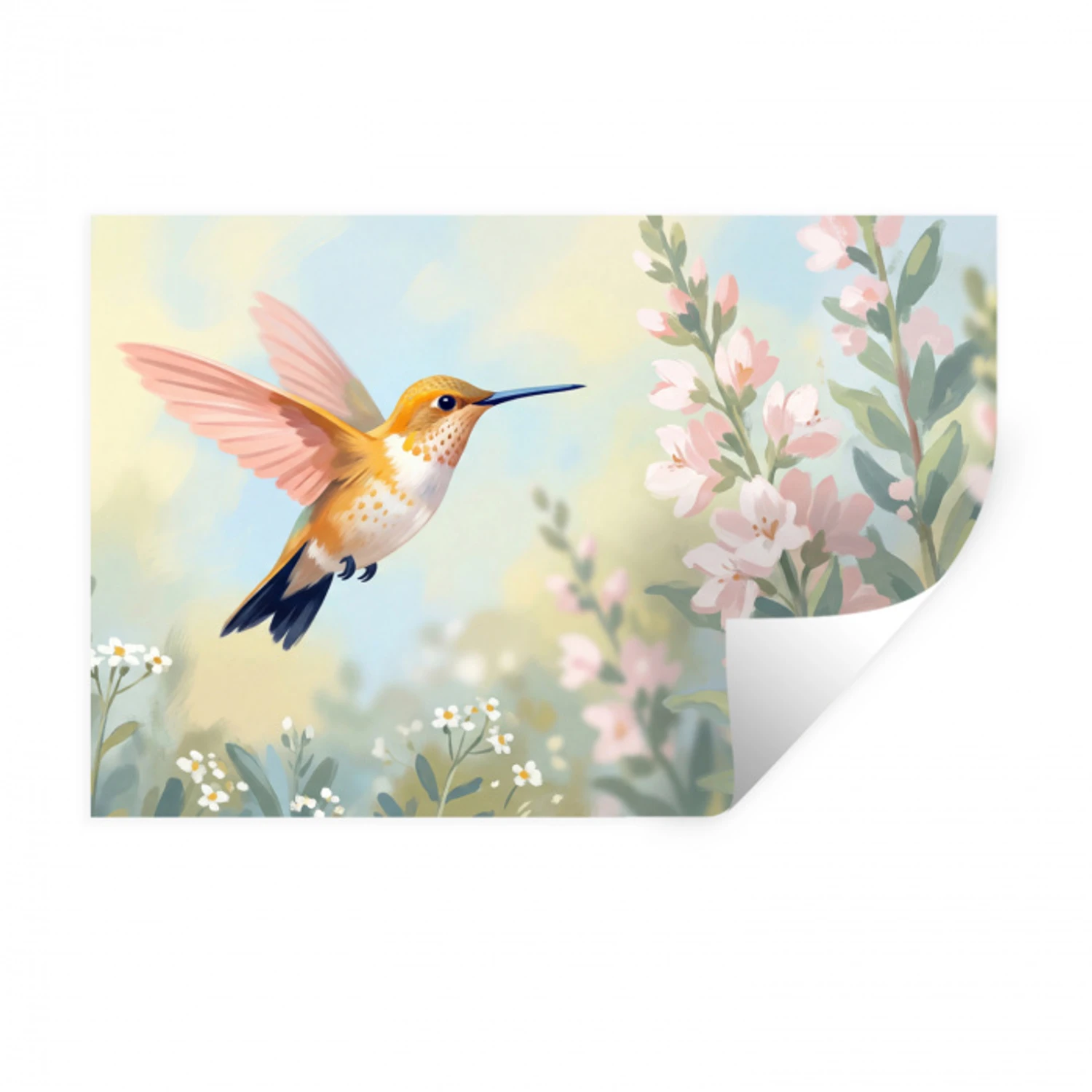 Kolibrie - Illustratie - Kleurrijk Muursticker klein -3d