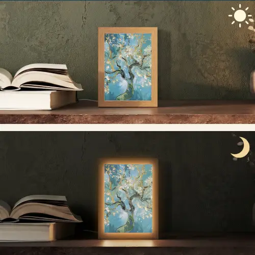 Amandelbloesem boom - Blauw - Abstract Light Box met kabel (Tafellamp) klein -sfeer3