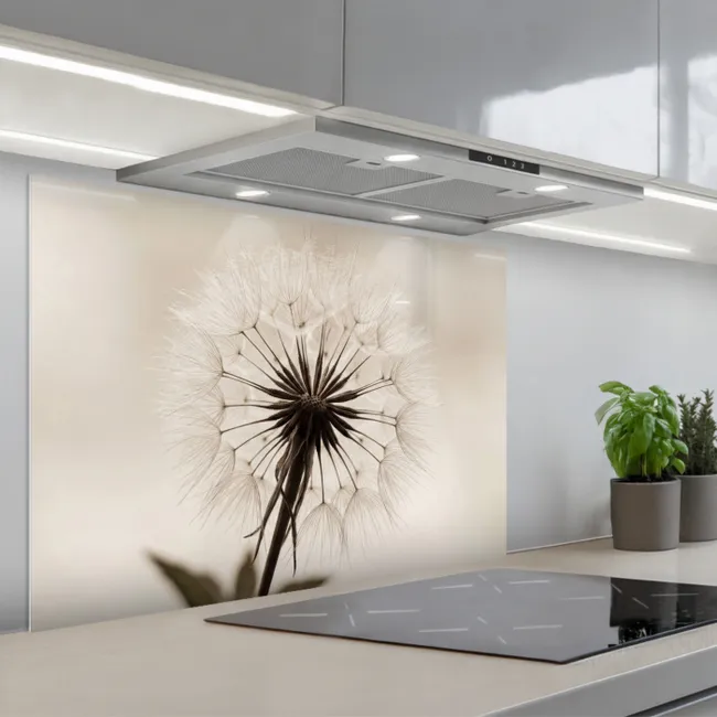 Spatscherm keuken - Paardenbloem - Minimalistisch - Wit