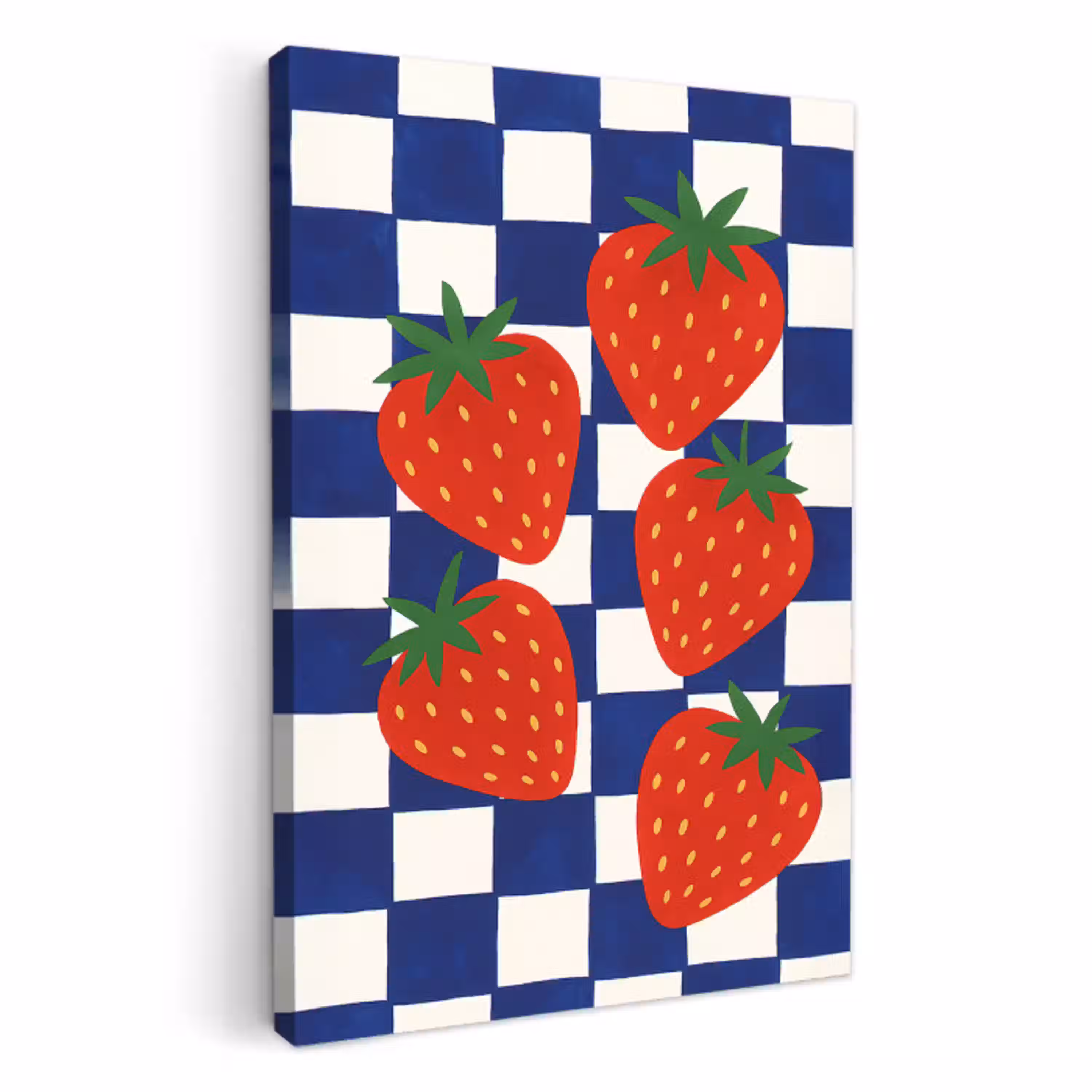 Geblokt - Blauw - Aardbeien KitchenYeah - Keuken - Canvas klein -3d