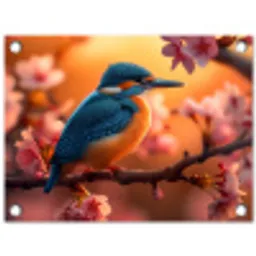 IJsvogel in de Bloesemtak tuinposter los doek klein -3d
