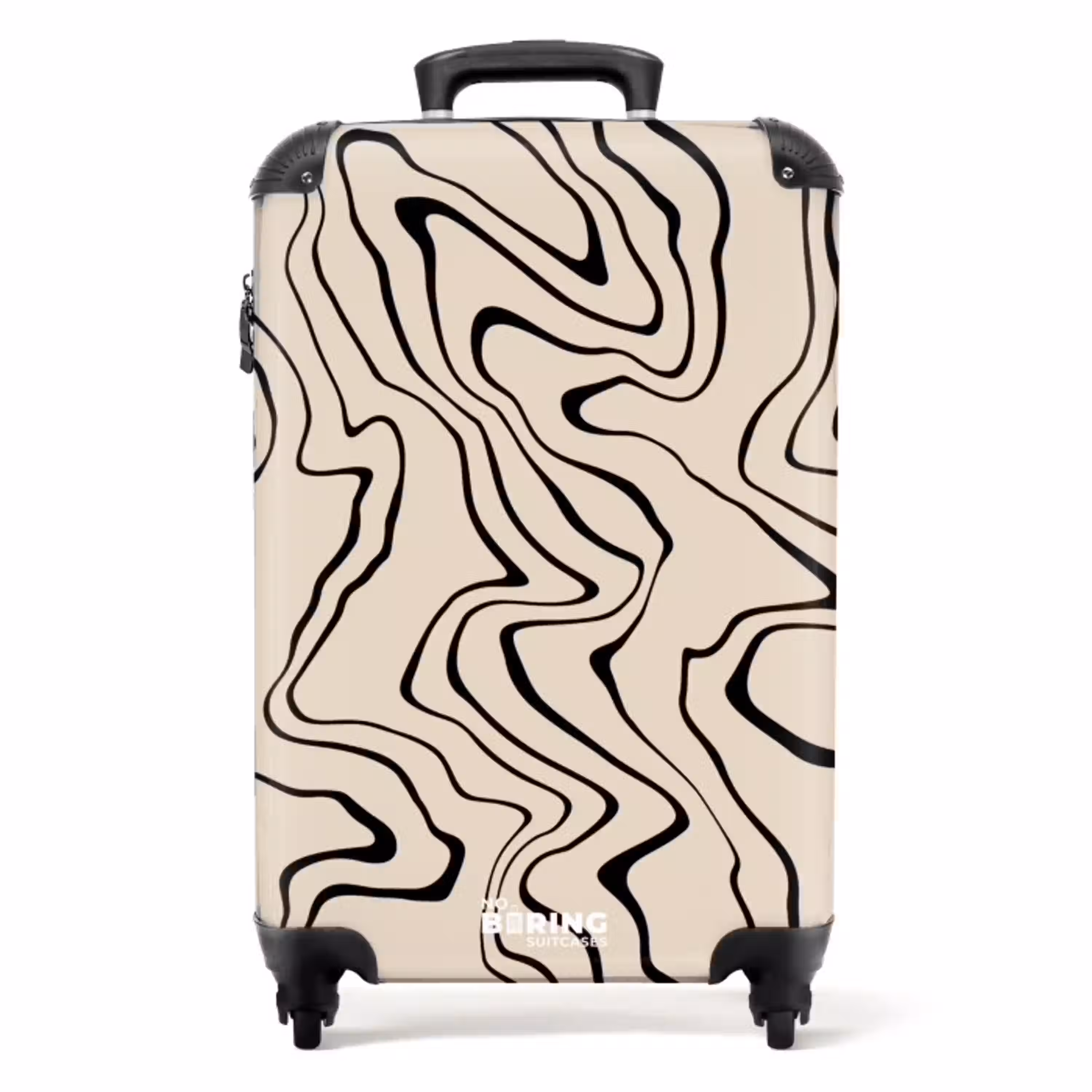 Beige achtergrond met abstracte zwarte lijnen NBS - Handbagage koffer - Unisex middel -productfoto_recht