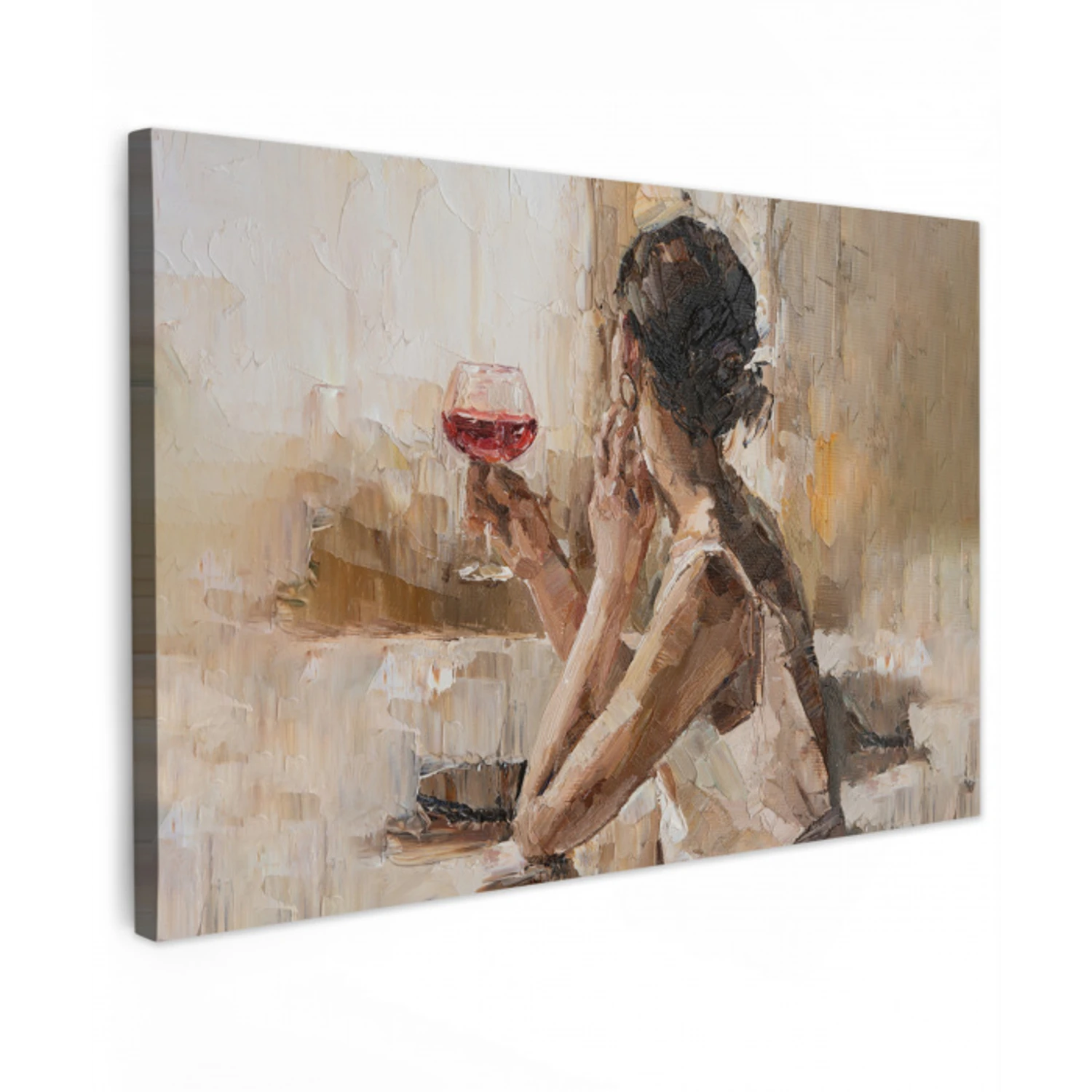 Schilderij - Olieverf - Vrouw - Wijn canvas 2cm klein -z3d