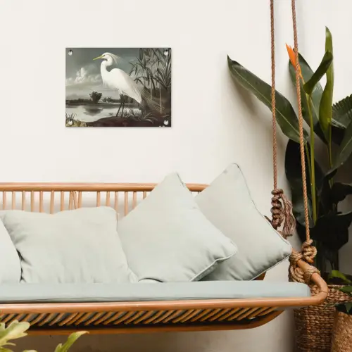 Reiger - Planten - Wolken - Wit tuinposter los doek klein -sfeer7