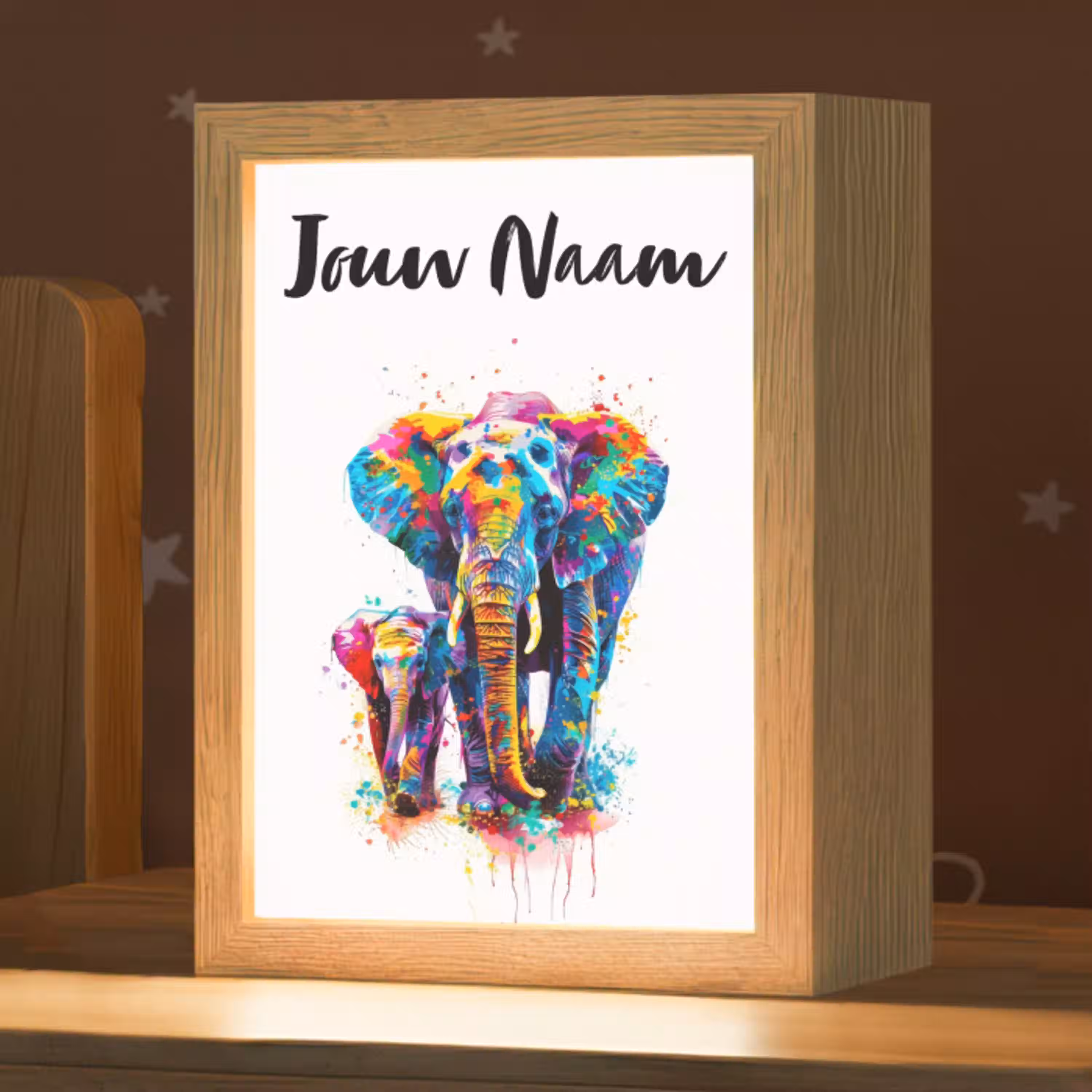 Olifanten - Dieren - Verf - Kleurrijk Light Box met kabel (Kinderlampje) klein -zzz_3d_website