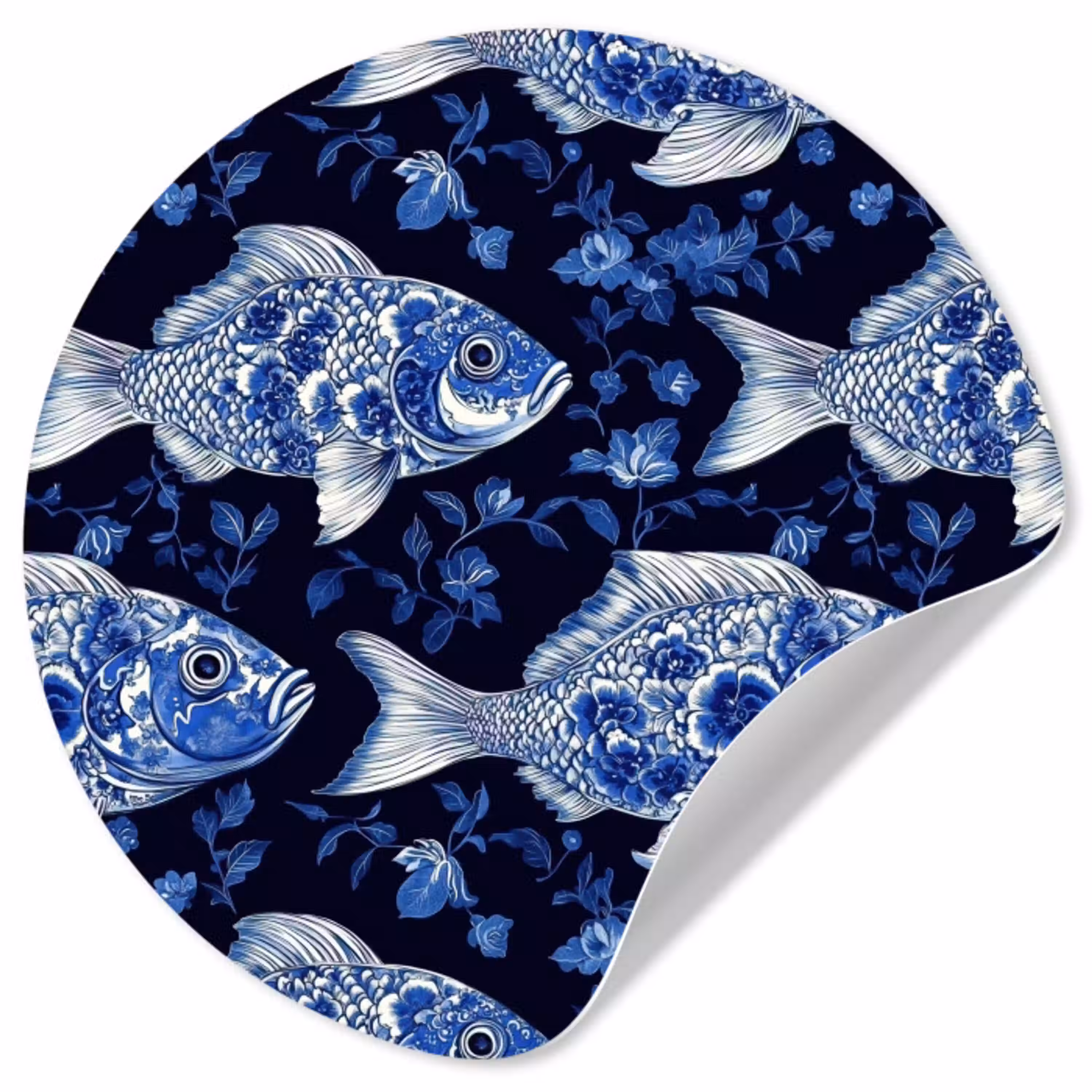Vissen - Bloemen - Blauw Wandcirkel behangsticker klein 186 -3d