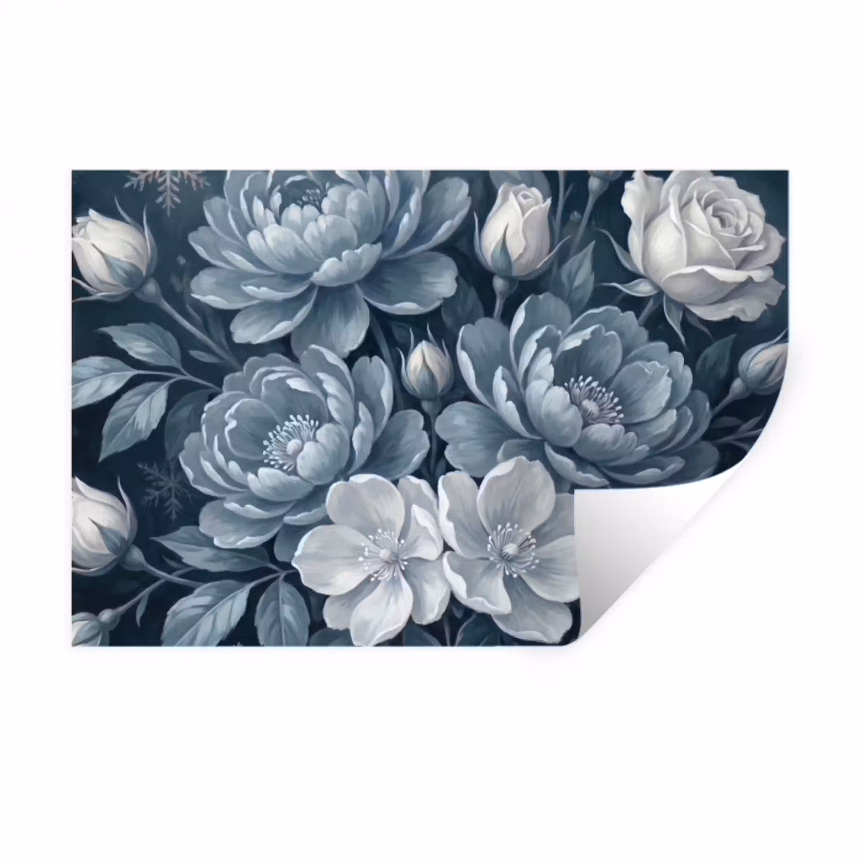 Bloemen - Boeket - Winter - Abstract - Blauw Muursticker klein -3d