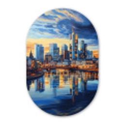 Zonsondergang Frankfurt - Stad - Skyline - Water Wandcirkel Ovaal Glas middel -3d