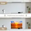 Zonsondergang - Zee - Lucht - Oranje - Horizon - Water keuken achterwand spatscherm klein -voor_na_NL
