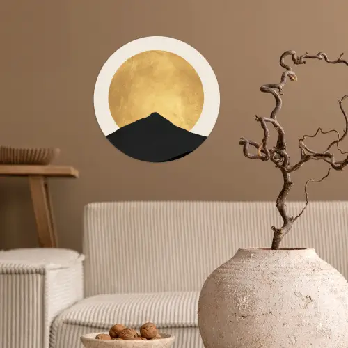 Bergsilhouetten - Gouden cirkel - Beige Wandcirkel behangsticker klein -sfeer1