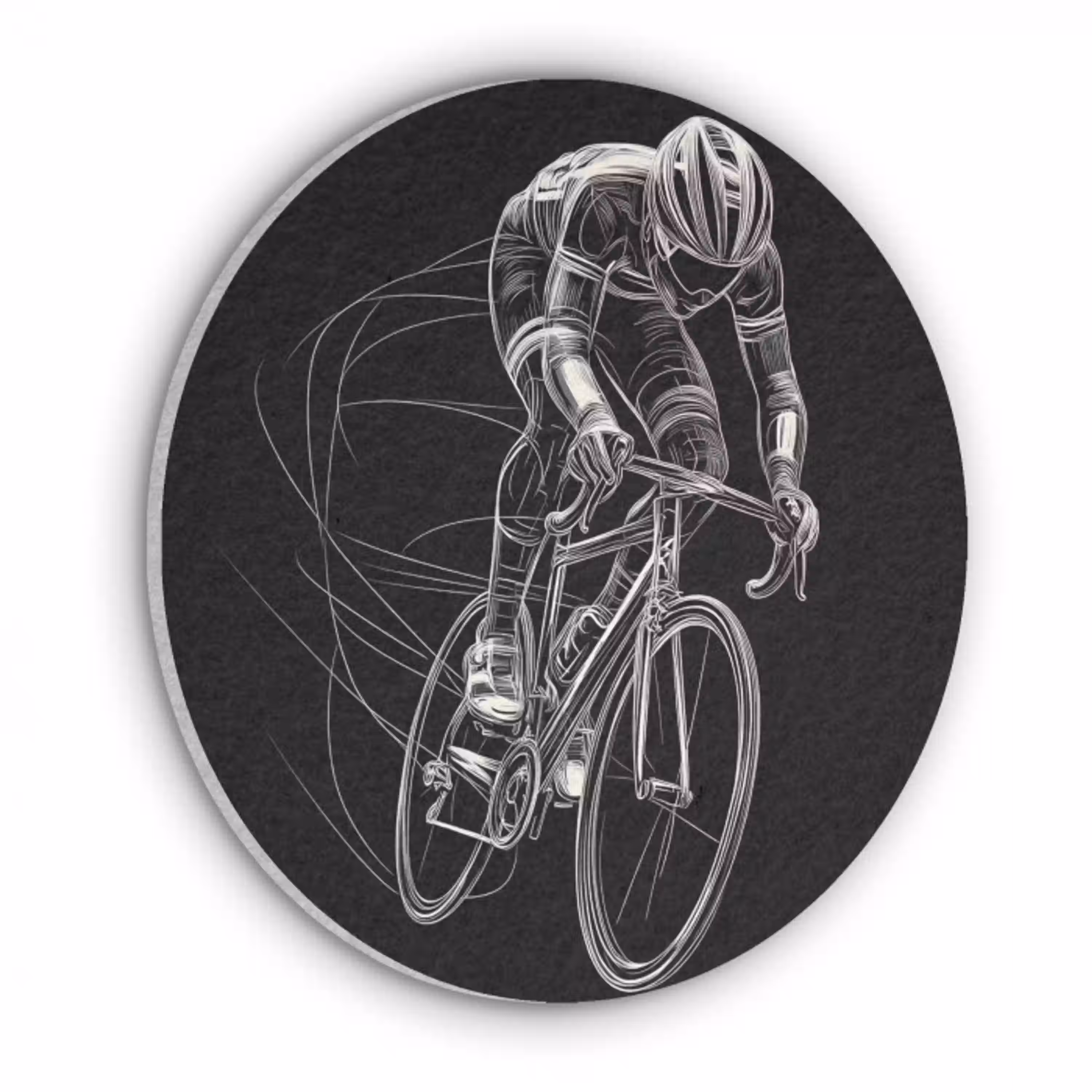 Lijntekening - Wit - Wielrennen - Snelheid Akoestische PET Vilt - Rond klein -3d