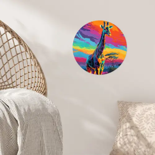 Giraffe - Savanna - Lucht - Gekleurd Wandcirkel behangsticker klein -sfeer4