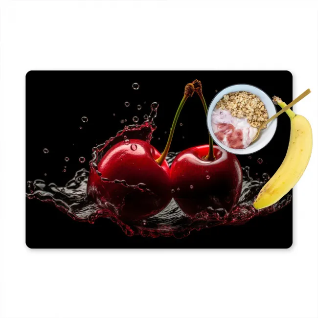 Vinilo para manteles individuales - Cereza - Rojo - Fruta - Agua - Negro