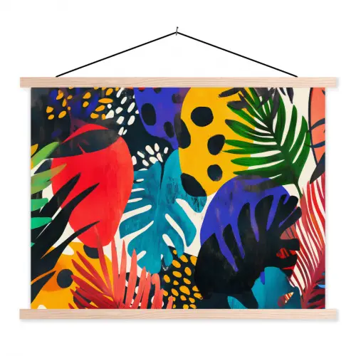 Bladeren - Vormen - Abstract - Kleurrijk textielposter latten blank klein -3d