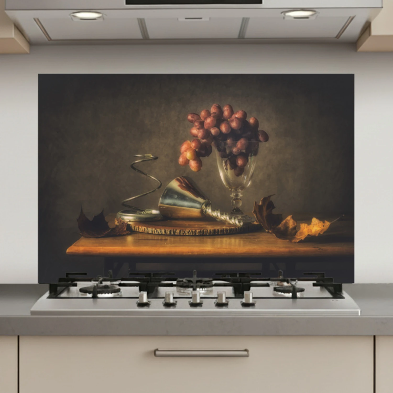 Schilderij - Stilleven - Glas - Druiven - Kunst keuken achterwand spatscherm klein -3d_website