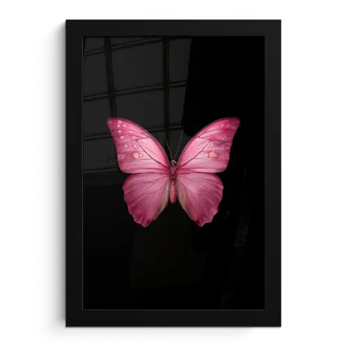 Vlinder - roze - Elegant fotolijst zwart zonder passe partout klein -3d