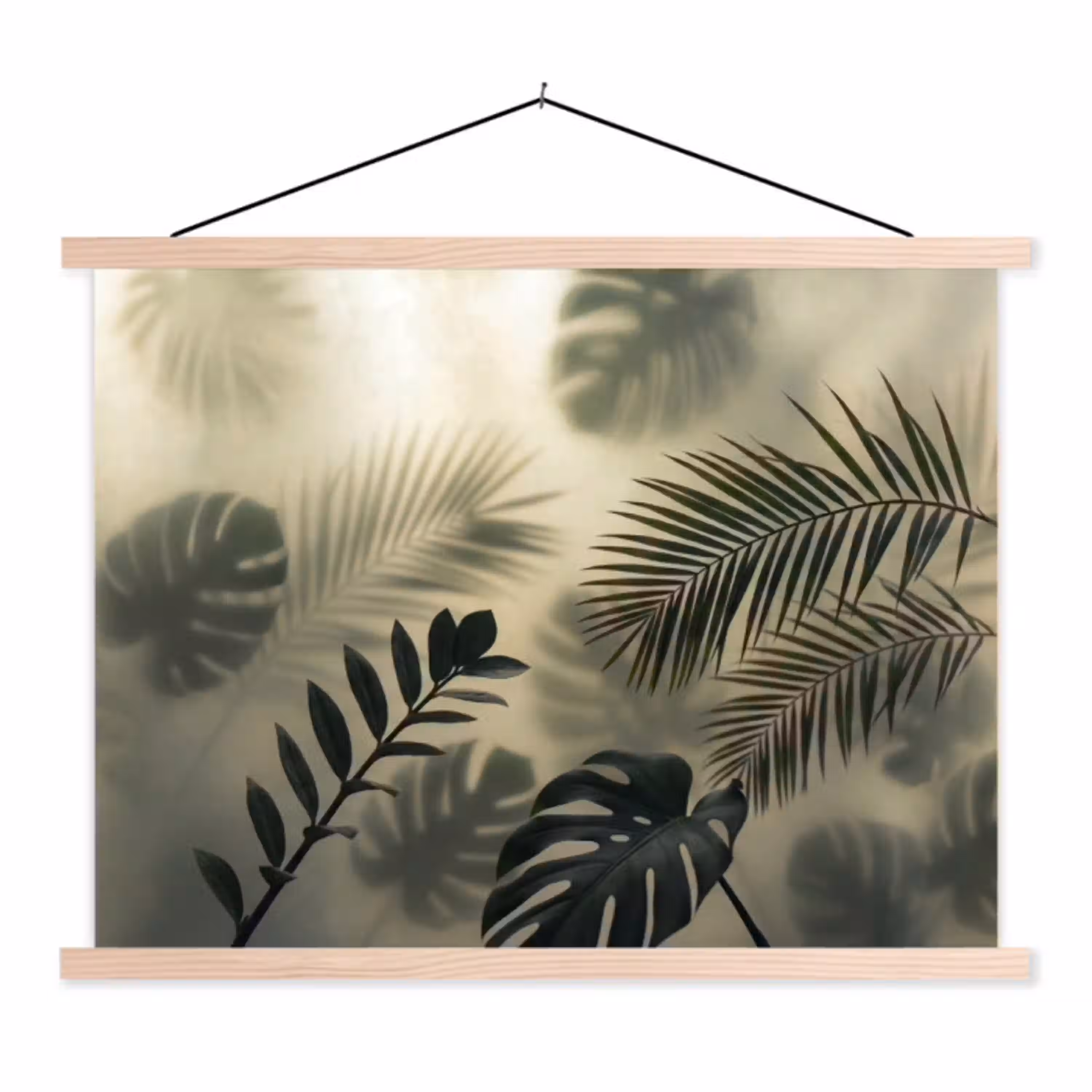Planten - Bladeren - Schaduwen - Groen - Modern textielposter latten blank klein -3d