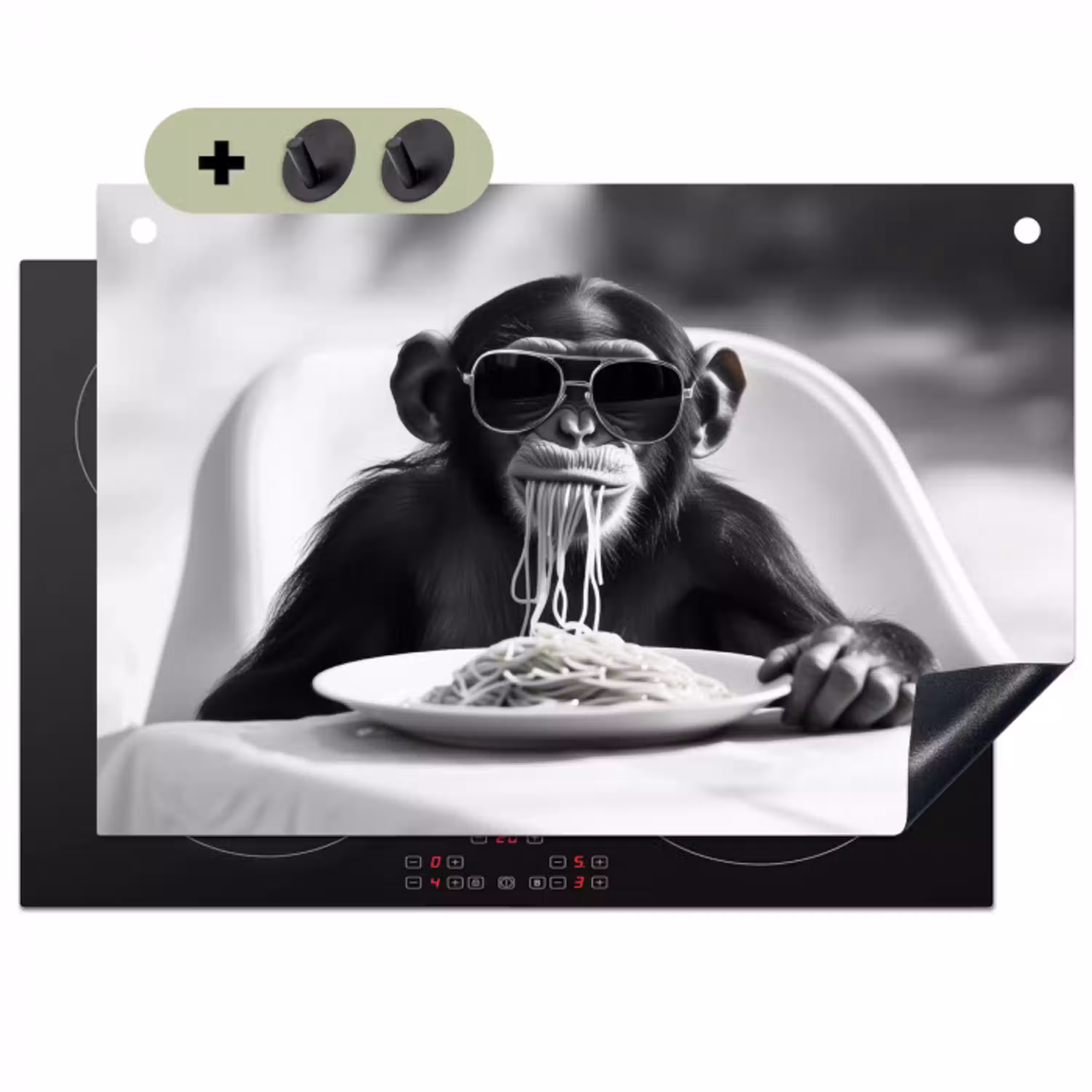 Aap - Spaghetti - Zonnebril - Zwart wit - Cool - Dier Inductie beschemer met haakjes klein -3d