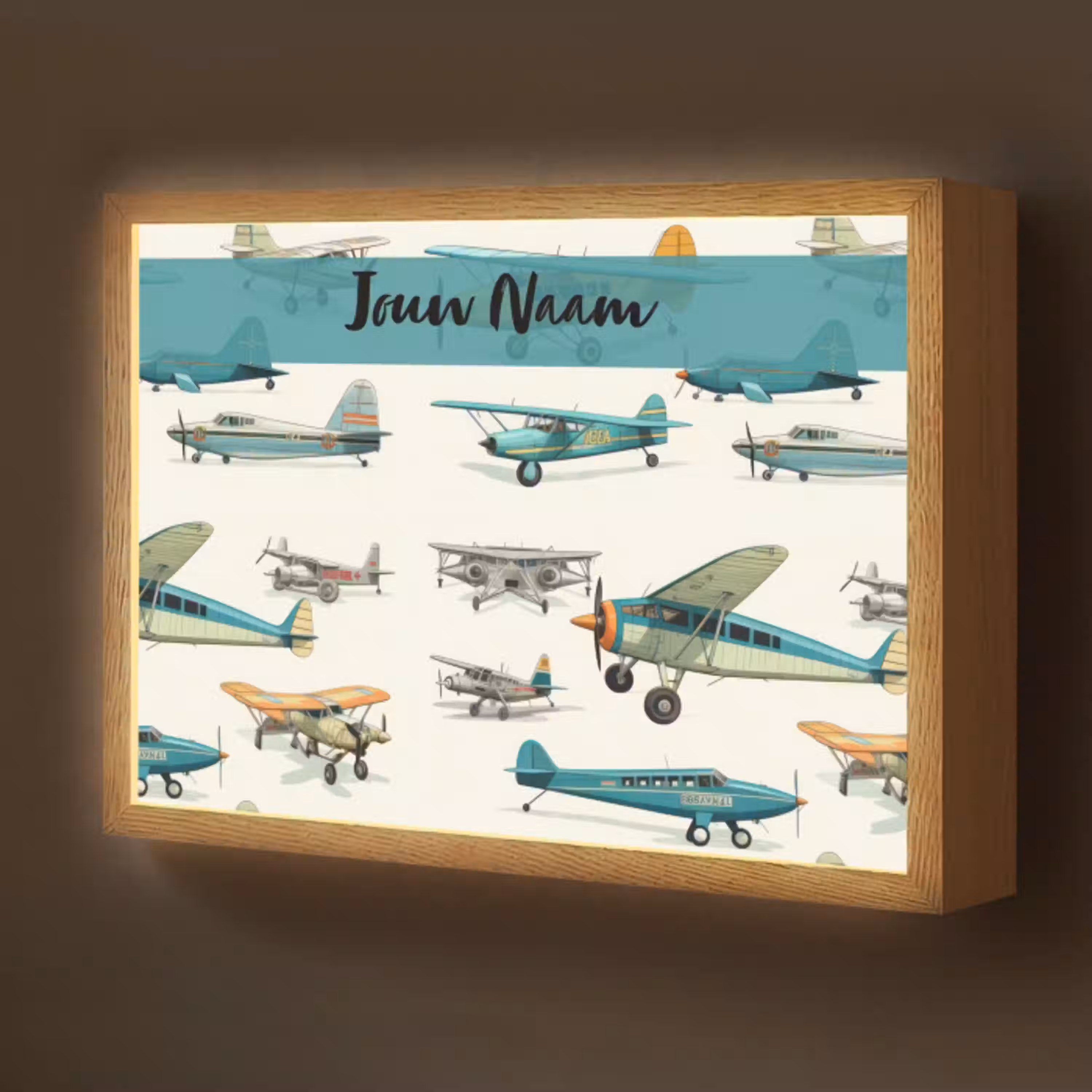 Vliegtuig - Blauw - Kinderen - Jongen - Oranje Light Box met batterij (Wandlamp kind) middel -z3d_website