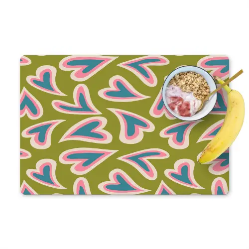 Groen - Retro - Hartjes - Patroon Placemat vinyl groot 368 -zzzproduct_Kitchenyeah-website