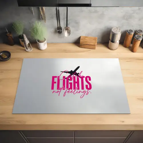 Catch flights not feelings - Vliegtuig - Roze Inductie beschermer vinyl 3mm klein -sfeer5