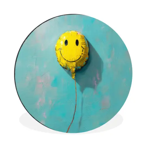 Ballon - Geel - Smiley Wandcirkel aluminium klein -3d