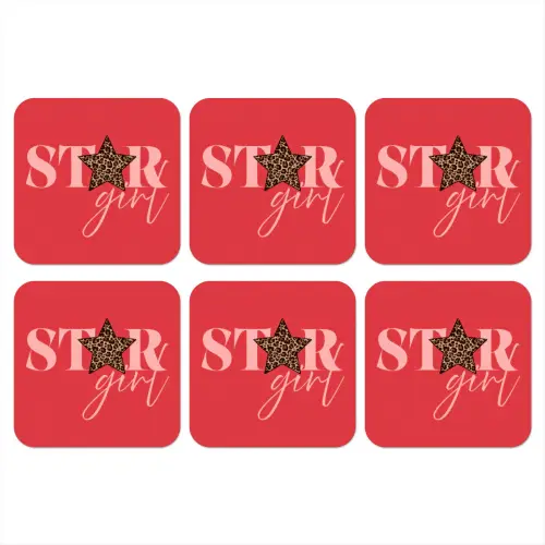 Star girl - Rood - Panter - Ster onderzetter kurk middel -3d