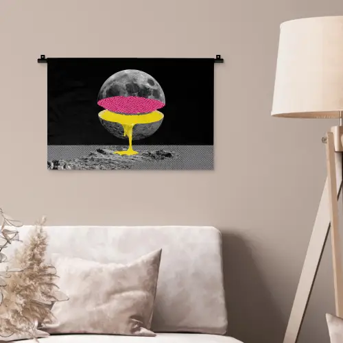 Maan - Geel - Roze - Zwart Wandkleed katoen klein -sfeer4