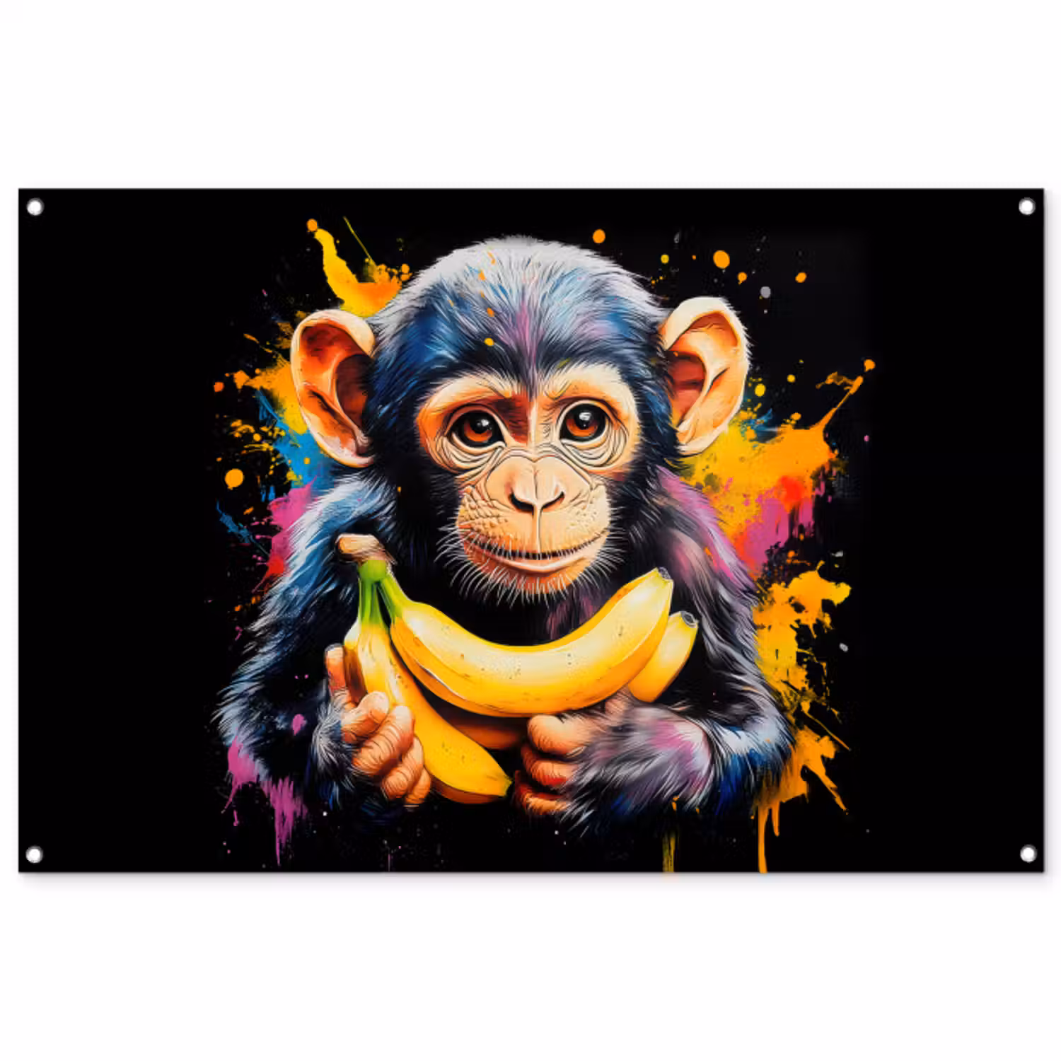 Tuinposter - Aap - Graffiti - Kleurrijk - Bananen - Modern